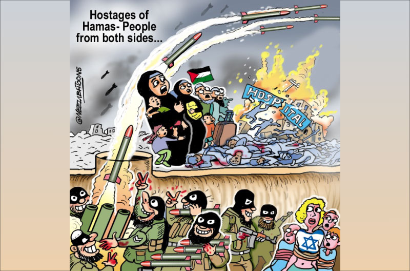 Caricatura-Hamas-tiene-rehenes-de-ambos-lados terroristas